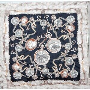 Armine Pocket Watch Silk Scarf Plaid Border Black Square France